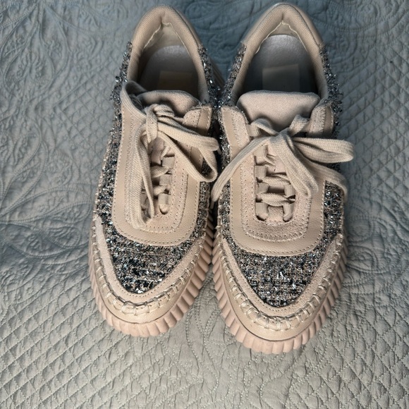 Dolce Vita Tan and Silver Platform Sneakers with Glitter Accents - Picture 3 of 6